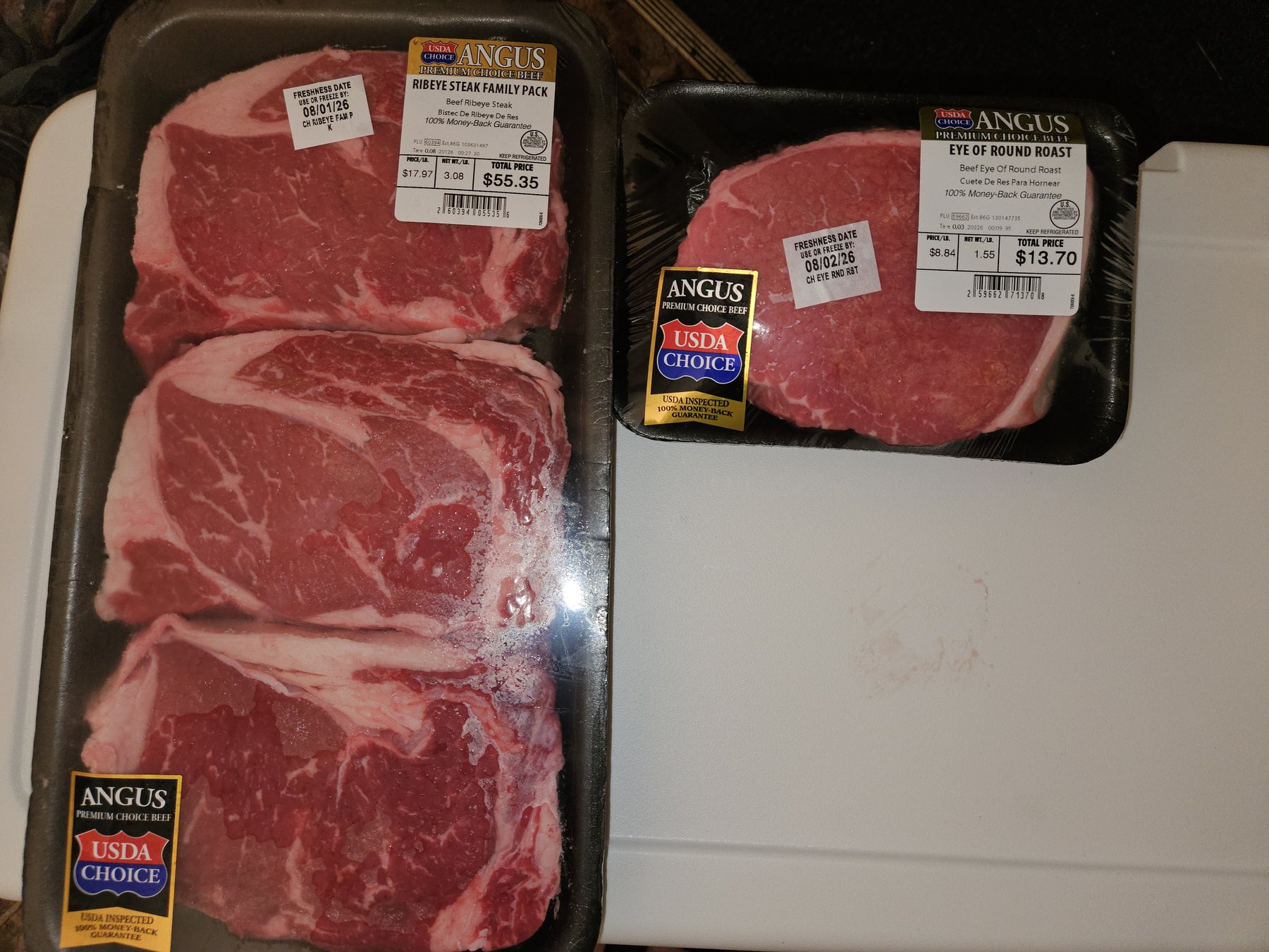 Packages of steaks ready for the camping trip